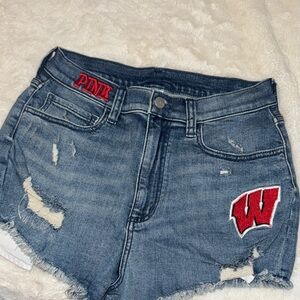 PINK Victoria's Secret Women's Blue Denim Shorts Wisconsin Badger